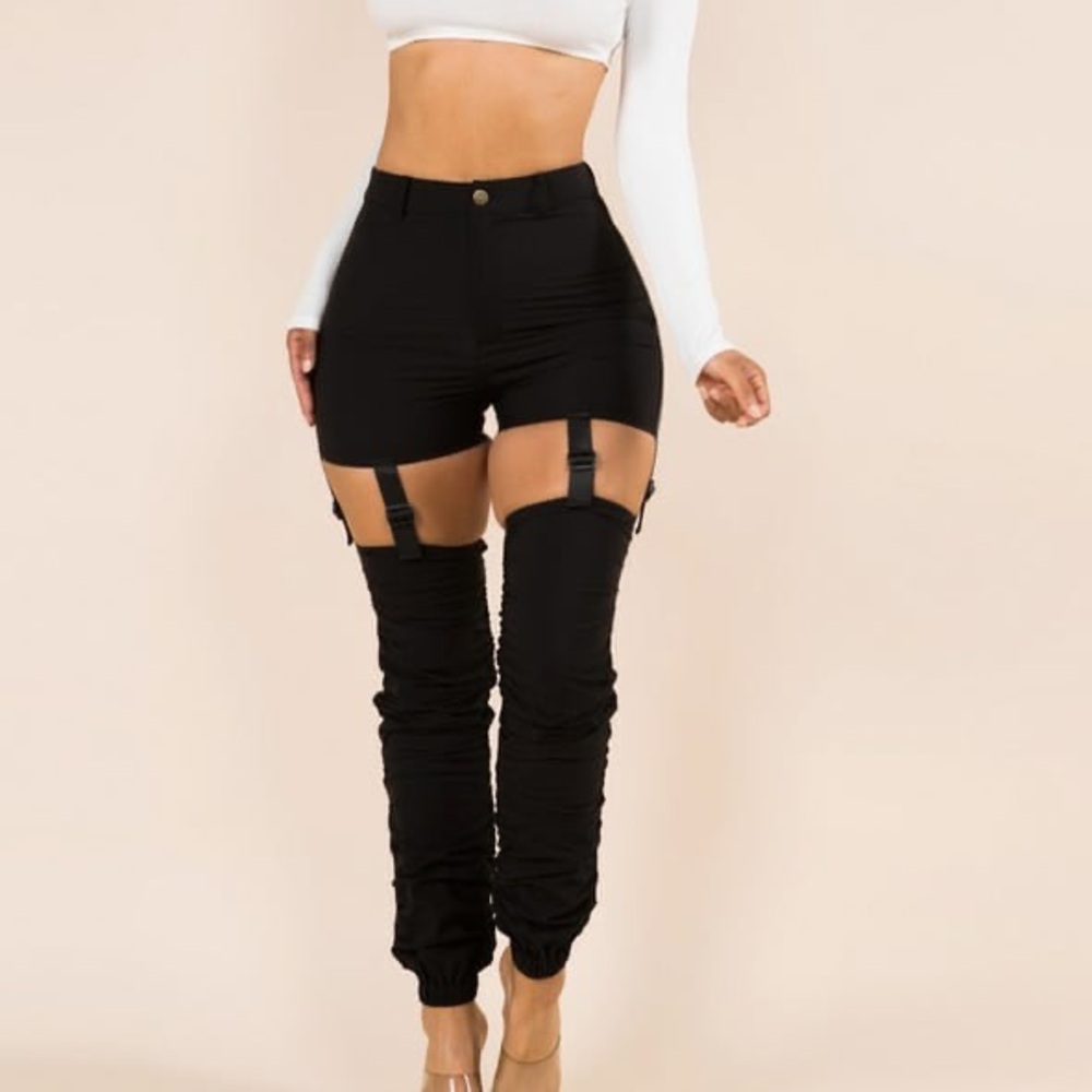 Black Convertible High-Waisted Garter Pants